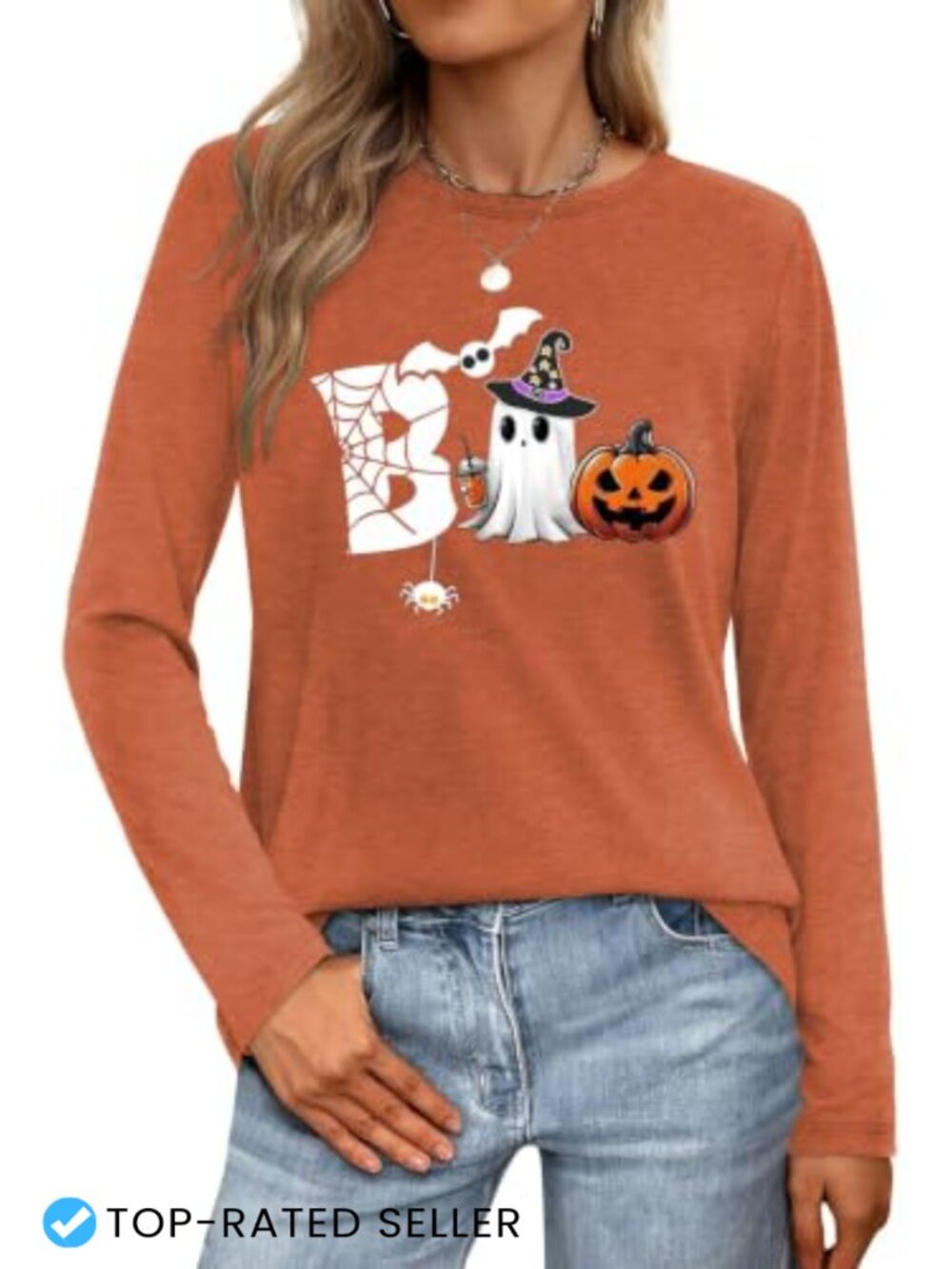 Halloween Shirts for Women Long Sleeve Boo Ghost Fall Pumpkin Top